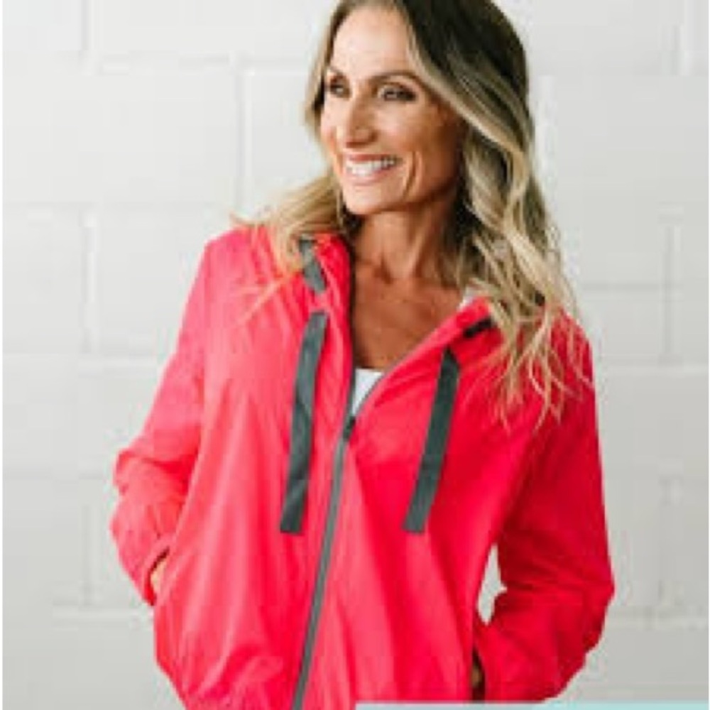 ZYIA Vibrant Windbreaker Jacket Coral Pink Lightweight Hooded Activewear - Picture 4 of 12